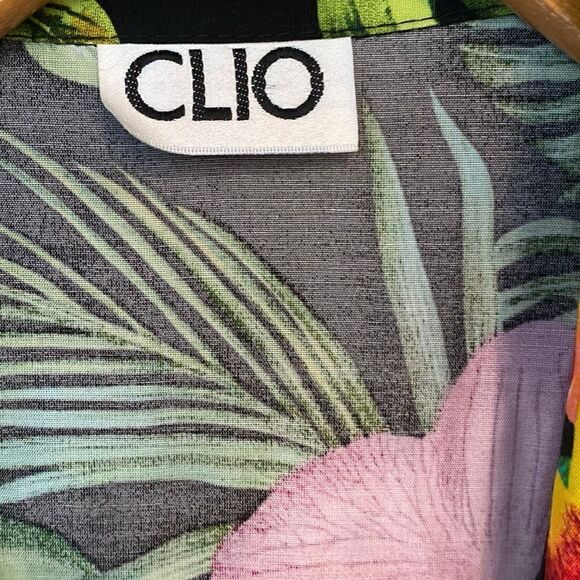 Clio Sz 10 Vintage Black Vibrant Orchid Tropical Button Top Pencil Skirt Set - Picture 9 of 11